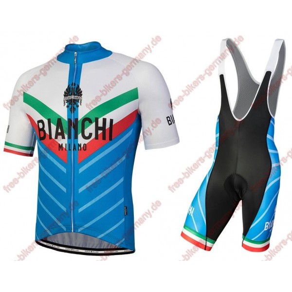 Profiteam 2018 Bianchi Milano Tiera Blau Weiß Radbekleidung Satz Trikot Kurzarm+Trägerhosen Sets Radtrikot Kaufen
