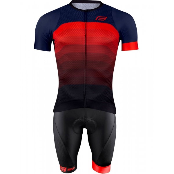 ASCENT Radsport-Set (Radtrikot langer RV+Trägerhose) blau/rot/schwarz