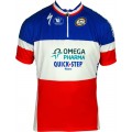 OMEGA PHARMA-QUICKSTEP Französischer Zeitfahrmeister 2013 Radsport-Profi-Team-Kurzarmtrikot mit kurzem Reißverschluss OMEGA PHARMA-QUICKSTEP Französischer Zeitfahrmeister 2013 Radsport-Profi-Team-Kurzarmtrikot mit kurzem Reißverschluss