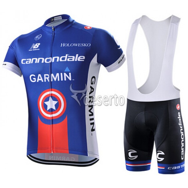 2015 Garmin Cannondale Fahrradbekleidung Satz Fahrradtrikot Kurzarm Trikot und Kurz Trägerhose Blau Radtrikot Kaufen