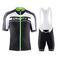 2015 Craft Bike Grand Tour Schwarz-Weiß-Grün Fahrradbekleidung Satz Fahrradtrikot Kurzarm Trikot und Kurz Trägerhose Radtrikot Kaufen