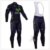 2015 Movistar Fahrradbekleidung Radtrikot Satz Langarm und Lange Trägerhose Radtrikot Kaufen