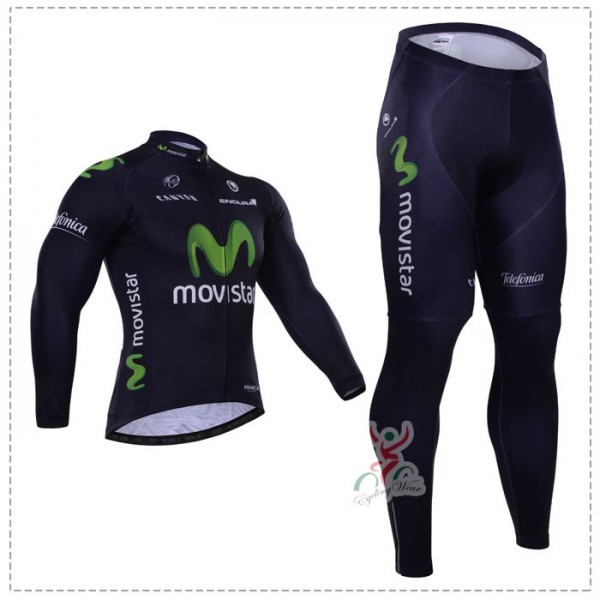 2015 Movistar Fahrradbekleidung Radtrikot Satz Langarm und Lange Fahrradhose Radtrikot Kaufen
