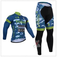 2015 Tinkoff Saxo Bank Camouflage Blau Fahrradbekleidung Radtrikot Satz Langarm und Lange Fahrradhose Grün Radtrikot Kaufen