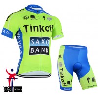 2015 Saxo Bank Tinkoff Radbekleidung Radtrikot Kurzarm und Fahrradhosen Kurz Fluorescence Radtrikot Kaufen