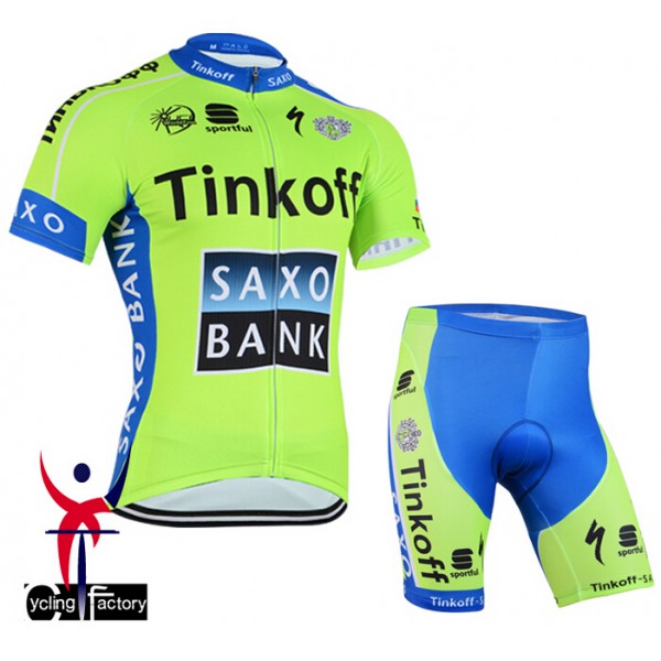2015 Saxo Bank Tinkoff Radbekleidung Radtrikot Kurzarm und Fahrradhosen Kurz Fluorescence Radtrikot Kaufen