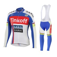 2015 Tinkoff Saxo Bank bleu Fahrradbekleidung Radtrikot Satz Langarm und Lange Trägerhose Radtrikot Kaufen