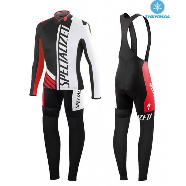 2015 Specialized Set Schwarz/Weiß/Rote Fahrradbekleidung Radtrikot Satz Langarm und Lange Trägerhose Radtrikot Kaufen