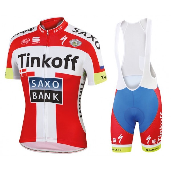 Tinkoff-Saxo Bank Champion danoise 2015 Fahrradbekleidung Satz Fahrradtrikot Kurzarm Trikot und Kurz Trägerhose Radtrikot Kaufen