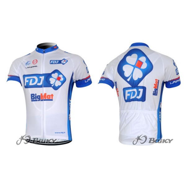 2012 FDJ-BigMatRadtrikot Kurzarm Weiß Blau Radtrikot Kaufen