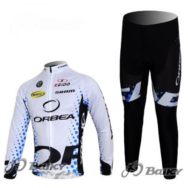 Orbea Pro Team Radbekleidung Satz Fahrradtrikot Langarm und Lang Radhose Weiß Radtrikot Kaufen