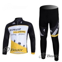 Specialized Livestrong Radbekleidung Satz Fahrradtrikot Langarm und Lang Radhose Weiß Schwarz Gelb Radtrikot Kaufen