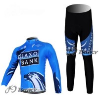 Saxo Bank Sungard Pro Team Radbekleidung Satz Fahrradtrikot Langarm und Lang Radhose Blau Schwarz Radtrikot Kaufen
