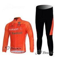 Euskaltel-Euskadi Pro Team Radbekleidung Satz Fahrradtrikot Langarm und Lang Radhose Orange Radtrikot Kaufen