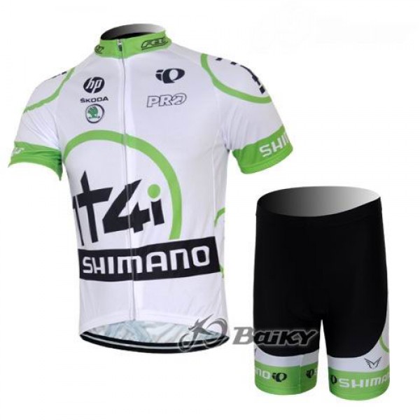 2012 Shimano 1t4i Radbekleidung Radtrikot Kurzarm und Fahrradhosen Kurz Weiß Grün Radtrikot Kaufen