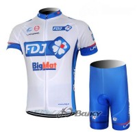 FDJ-BigMatRadbekleidung Radtrikot Kurzarm und Fahrradhosen Kurz Weiß Blau Radtrikot Kaufen