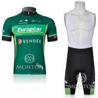 Europcar Pro Team Vendee Fahrradbekleidung Satz Fahrradtrikot Kurzarm Trikot und Kurz Trägerhose Grün Radtrikot Kaufen