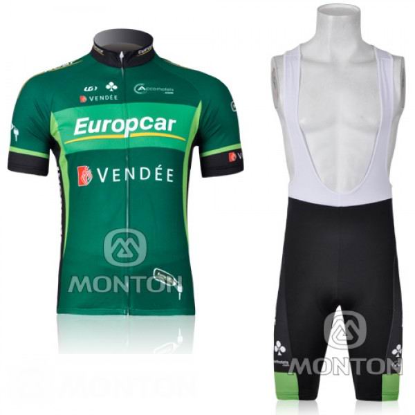 Europcar Pro Team Vendee Fahrradbekleidung Satz Fahrradtrikot Kurzarm Trikot und Kurz Trägerhose Grün Radtrikot Kaufen