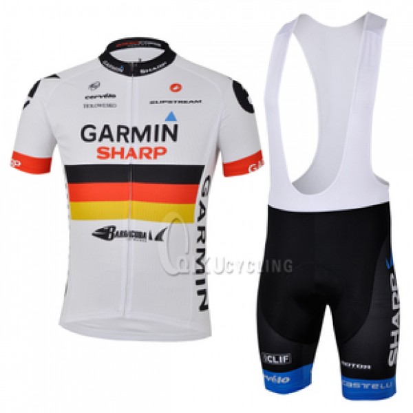 2013 Garmin Sharp Barracuda Deutsche Champion Fahrradbekleidung Satz Fahrradtrikot Kurzarm Trikot und Kurz Trägerhose Radtrikot Kaufen