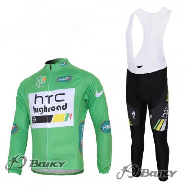 HTC-Highroad Pro Team Fahrradbekleidung Radtrikot Satz Langarm und Lange Trägerhose Grün Weiß Radtrikot Kaufen