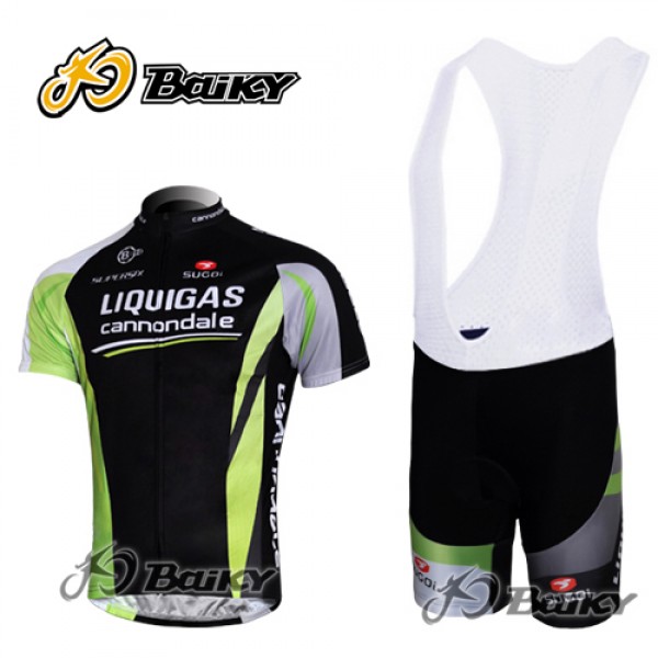Liquigas Cannondale Fahrradbekleidung Satz Fahrradtrikot Kurzarm Trikot und Kurz Trägerhose Schwarz Grün Radtrikot Kaufen