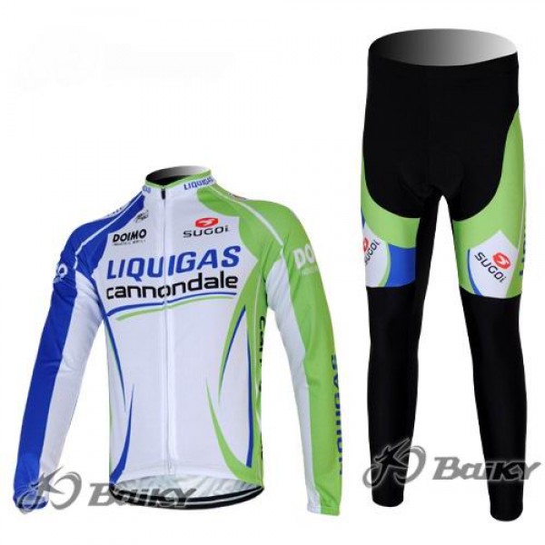 Liquigas Cannondale Pro Team Fahrradbekleidung Radtrikot Satz Langarm und Lange Fahrradhose Grün Weiß Radtrikot Kaufen