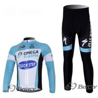 Omega Pharma Quick Step Pro Team Fahrradbekleidung Radtrikot Satz Langarm und Lange Fahrradhose Blau Weiß Radtrikot Kaufen