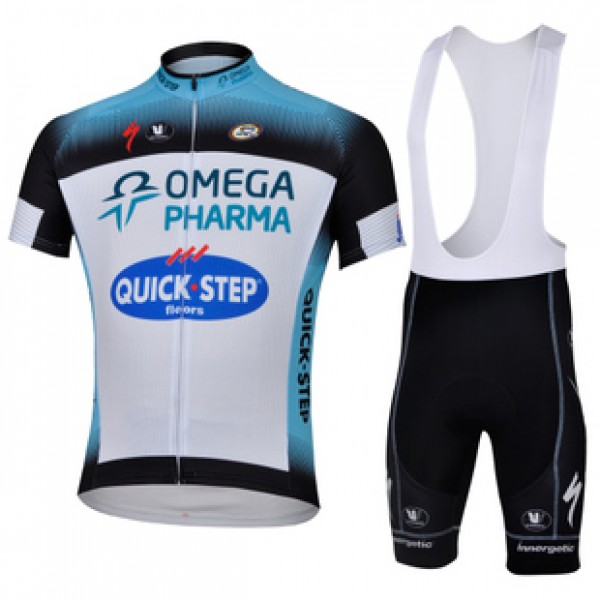 2013 Omega Pharma Quick Step Fahrradbekleidung Satz Fahrradtrikot Kurzarm Trikot und Kurz Trägerhose Weiß Schwarz Radtrikot Kaufen