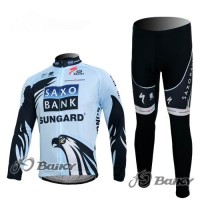 Saxo Bank Sungard Pro Team Fahrradbekleidung Radtrikot Satz Langarm und Lange Fahrradhose Weiß Schwarz Radtrikot Kaufen