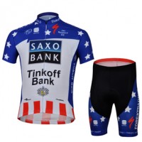 2013 Saxo Bank Tinkoff USA Champion Radtrikot Kurzarm und Kurz Radhose Kits Blau Weiß Rot Radtrikot Kaufen