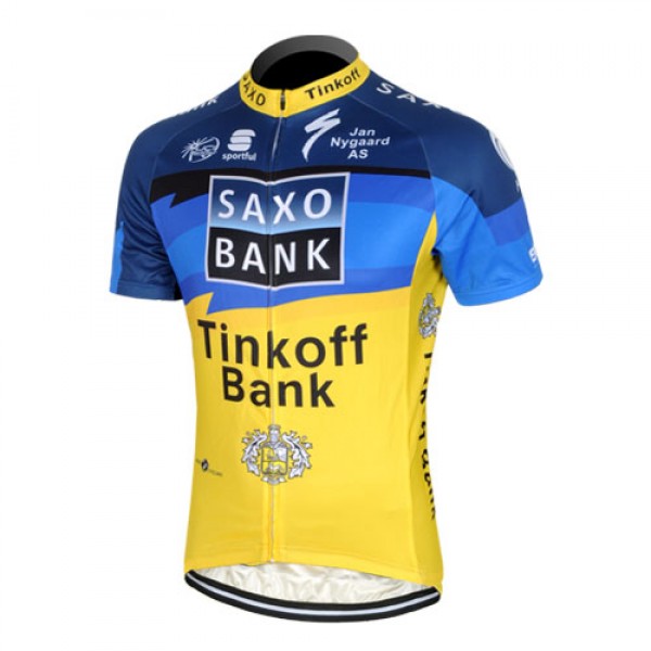 2013 Saxo Bank Tinkoff Pro Team Radtrikot Kurzarm Blau Gelb Radtrikot Kaufen