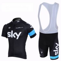 2013 Team Sky Fahrradbekleidung Satz Fahrradtrikot Kurzarm Trikot und Kurz Trägerhose Schwarz Blau Radtrikot Kaufen
