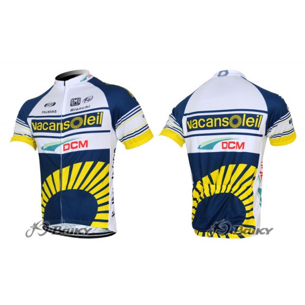 2012 Vacansoleil-DCM Radtrikot Kurzarm Weiß Blau Gelb Radtrikot Kaufen
