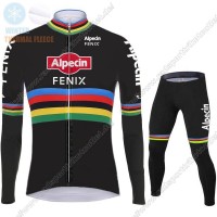 Profiteams Winter 2021 Alpecin Fenix World Champion Schwarz Radsport Fahrradbekleidung Trikot Langarm+Lang Trägerho Radtrikot Kaufen