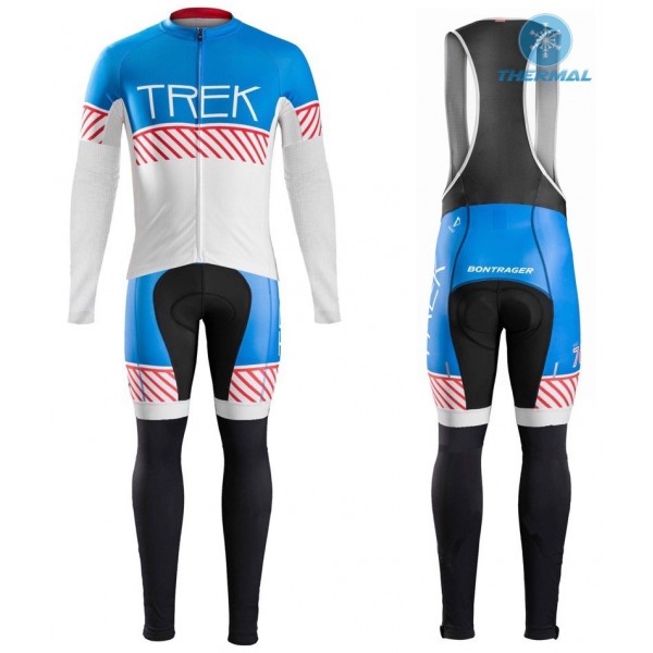 2016 Bontrager Trek Specter Cru Weiß-Blau thermisch Fahrradbekleidung Satz Radtrikot Langarm+Lang Trägerhose Radtrikot Kaufen
