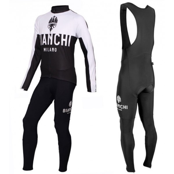 2016 Bianchi Milano Nalon Weiß-Schwarz Fahrradbekleidung Satz Radtrikot Langarm+Lang Trägerhose Radtrikot Kaufen