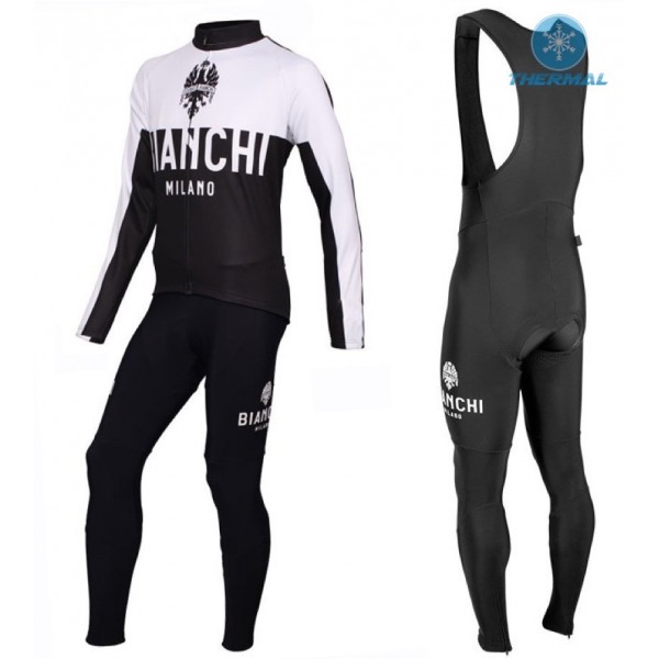 2016 Bianchi Milano Nalon Weiß-Schwarz thermisch Fahrradbekleidung Satz Radtrikot Langarm+Lang Trägerhose Radtrikot Kaufen