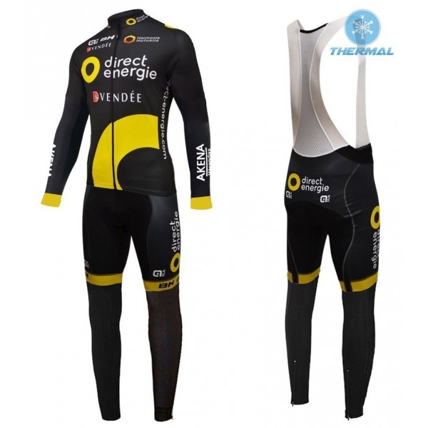 2016 Direct Energie Team Schwarz thermisch Fahrradbekleidung Satz Radtrikot Langarm+Lang Trägerhose Radtrikot Kaufen