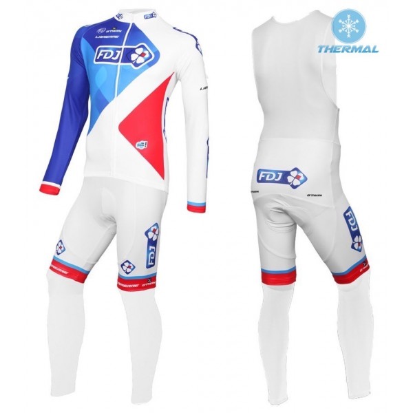 2016 Team FDJ Weiß thermisch Fahrradbekleidung Satz Radtrikot Langarm+Lang Trägerhose Radtrikot Kaufen