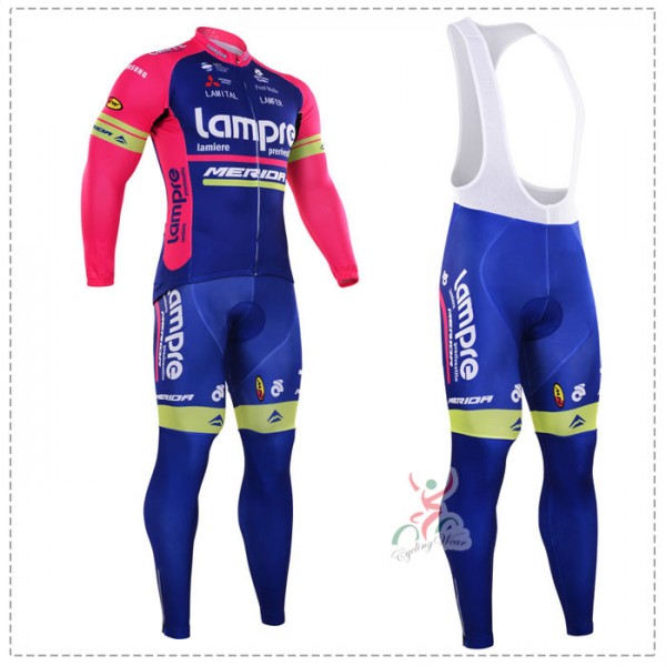 2016 Lampre Merida Fahrradbekleidung Radtrikot Satz Langarm und Lange Trägerhose Radtrikot Kaufen