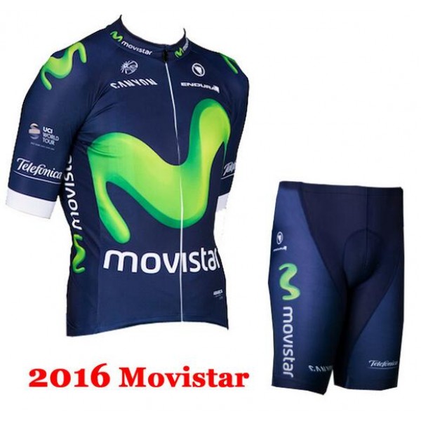 2016 Movistar Radbekleidung Radtrikot Kurzarm und Fahrradhosen Kurz Radtrikot Kaufen