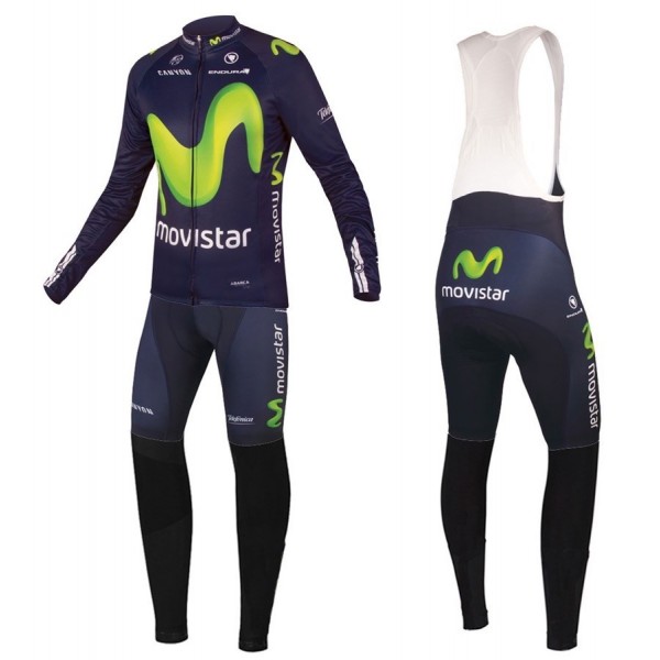 2016 Movistar Team Fahrradbekleidung Satz Radtrikot Langarm+Lang Trägerhose Radtrikot Kaufen