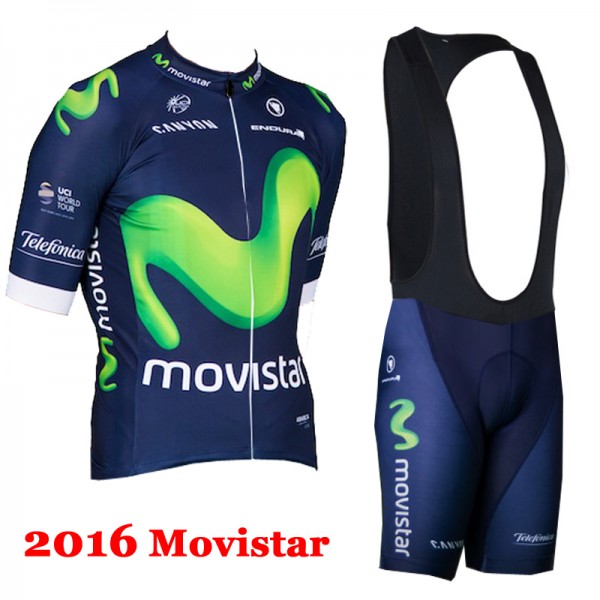 2016 Movistar Fahrradbekleidung Satz Fahrradtrikot Kurzarm Trikot und Kurz Trägerhose 04 Radtrikot Kaufen