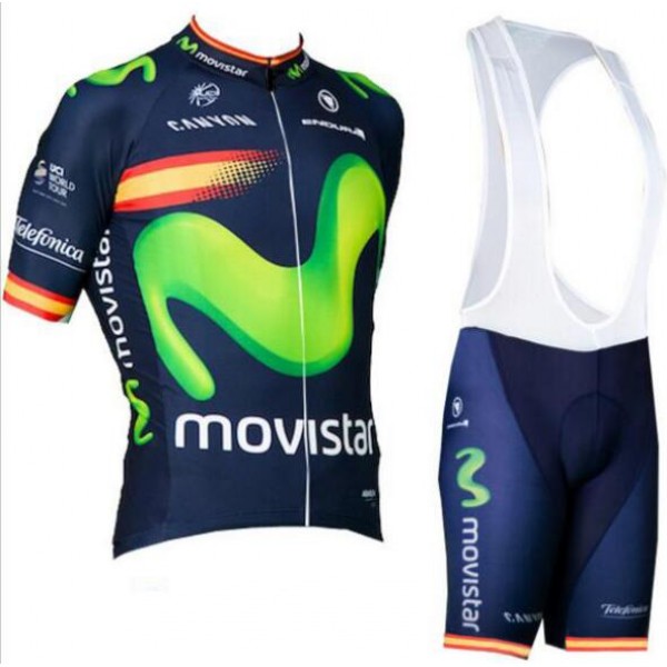 2016 Movistar Fahrradbekleidung Satz Fahrradtrikot Kurzarm Trikot und Kurz Trägerhose 02 Radtrikot Kaufen