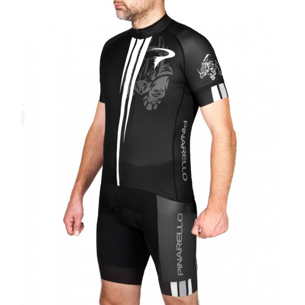 2016 Pinarello Corsa Rhino schwarz-Weiß Fahrradbekleidung Satz Radtrikot Kurzarm+Kurz Trägerhose Radtrikot Kaufen