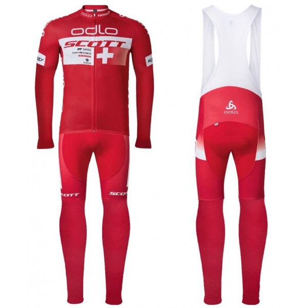 2016 Scott ODLO Team Rot Fahrradbekleidung Satz Radtrikot Langarm+Lang Trägerhose Radtrikot Kaufen