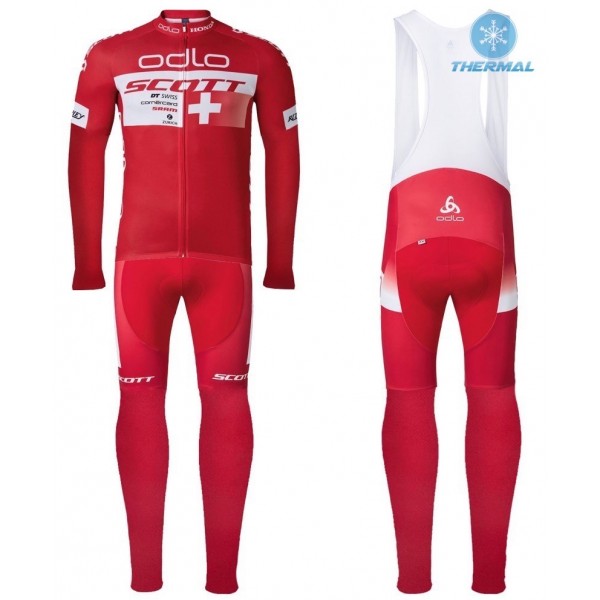2016 Scott ODLO Team Rot thermisch Fahrradbekleidung Satz Radtrikot Langarm+Lang Trägerhose Radtrikot Kaufen