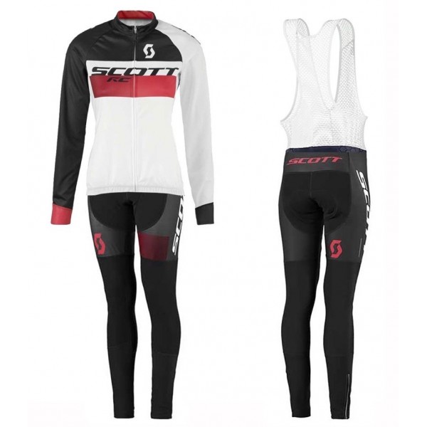 2016 Scott RC Weiß-Schwarz-Rot Damen Fahrradbekleidung Satz Radtrikot Langarm+Lang Trägerhose Radtrikot Kaufen