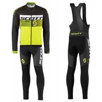 2016 Scott RC Schwarz-Weiß-Grün Fluo Fahrradbekleidung Satz Radtrikot Langarm+Lang Trägerhose Radtrikot Kaufen