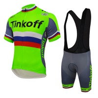 2016 Tinkoff Saxo Bank russo Fluo Green Fahrradbekleidung Satz Fahrradtrikot Kurzarm Trikot und Kurz Trägerhose Radtrikot Kaufen